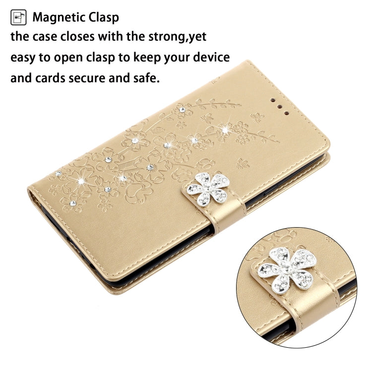 For Nokia 7.2 Plum Blossom Pattern Diamond Encrusted Leather Case with Holder & Card Slots & Wallet