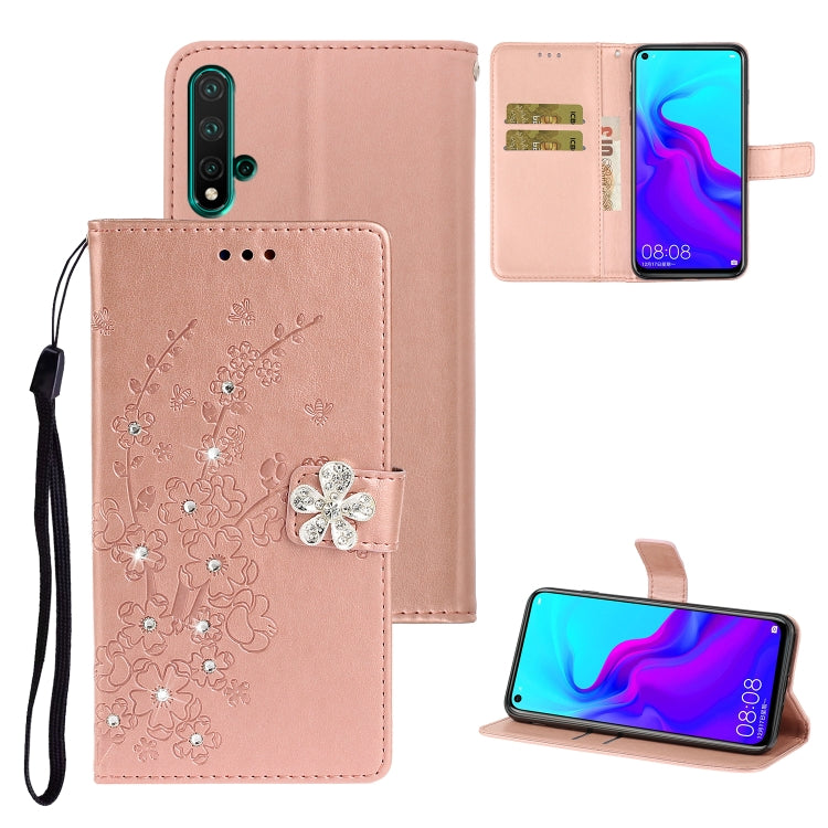 For Huawei nova 5 Plum Blossom Pattern Diamond Encrusted Leather Case with Holder & Card Slots & Wallet