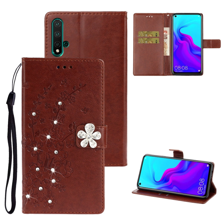 For Huawei nova 5 Plum Blossom Pattern Diamond Encrusted Leather Case with Holder & Card Slots & Wallet