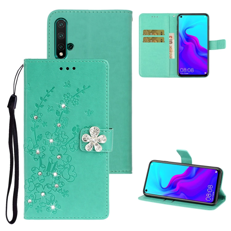 For Huawei nova 5 Plum Blossom Pattern Diamond Encrusted Leather Case with Holder & Card Slots & Wallet