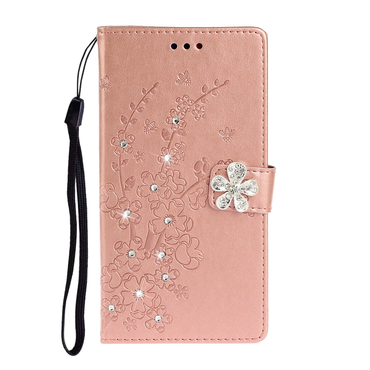 For Sony Xperia 1 Plum Blossom Pattern Diamond Encrusted Leather Case with Holder & Card Slots & Wallet