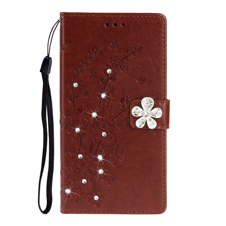 For Sony Xperia 1 Plum Blossom Pattern Diamond Encrusted Leather Case with Holder & Card Slots & Wallet