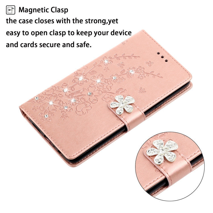 For Xiaomi Redmi 8A Plum Blossom Pattern Diamond Encrusted Leather Case with Holder & Card Slots & Wallet