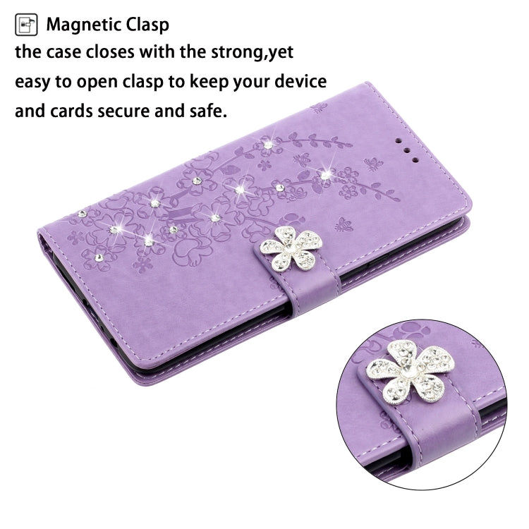 For Xiaomi Redmi Note 8 Pro Plum Blossom Pattern Diamond Encrusted Leather Case with Holder & Card Slots & Wallet
