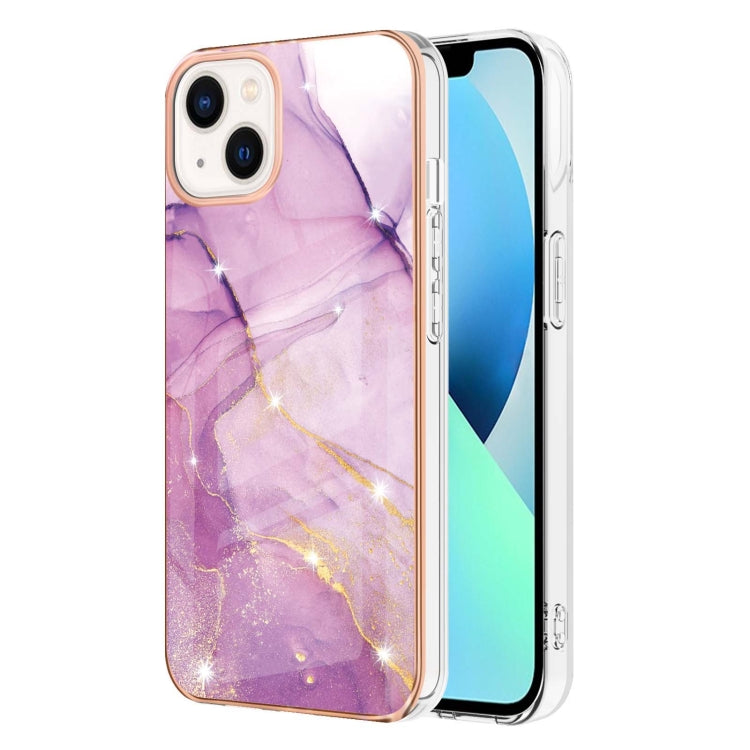 For iPhone 14 Electroplating Marble Pattern Dual-side IMD TPU Shockproof Phone Case