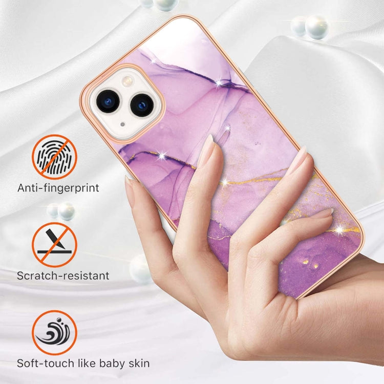 For iPhone 14 Electroplating Marble Pattern Dual-side IMD TPU Shockproof Phone Case