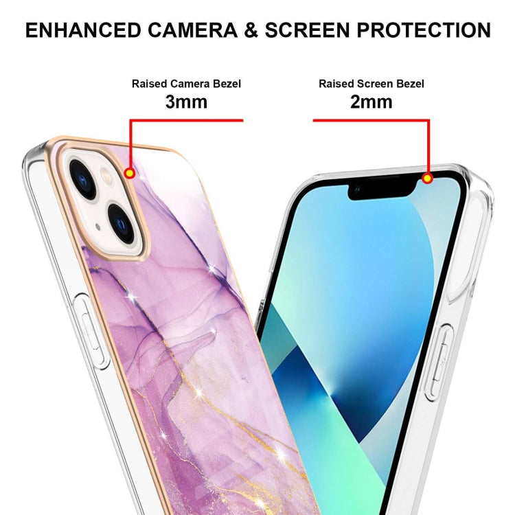 For iPhone 14 Electroplating Marble Pattern Dual-side IMD TPU Shockproof Phone Case