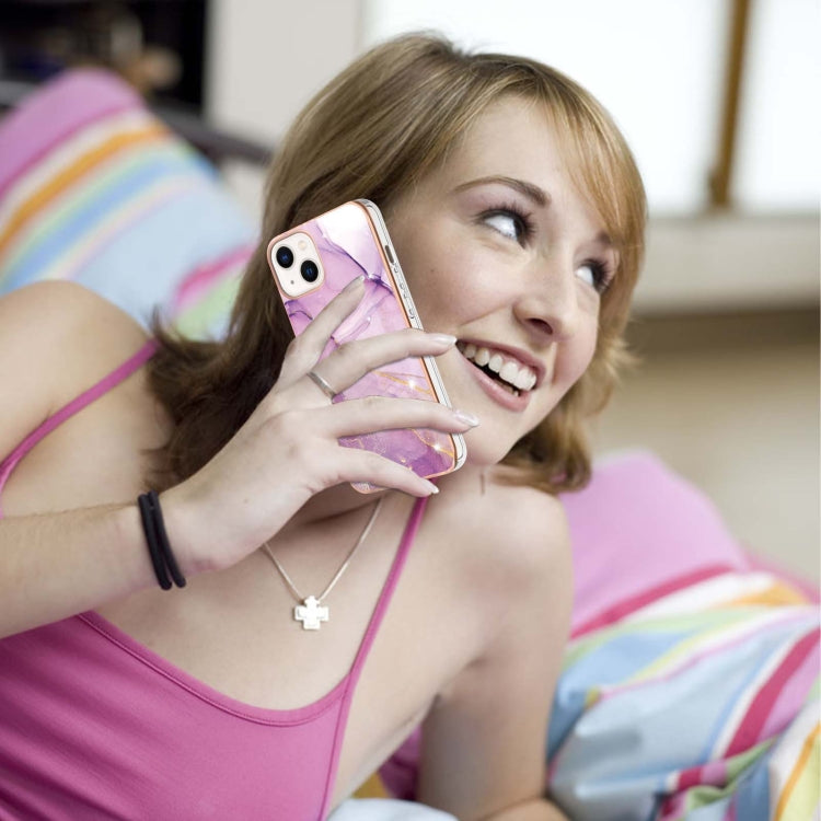 For iPhone 14 Electroplating Marble Pattern Dual-side IMD TPU Shockproof Phone Case