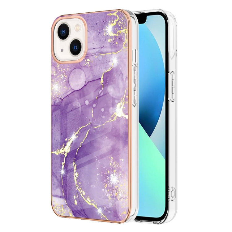 For iPhone 14 Electroplating Marble Pattern Dual-side IMD TPU Shockproof Phone Case