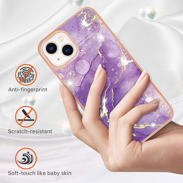 For iPhone 14 Electroplating Marble Pattern Dual-side IMD TPU Shockproof Phone Case