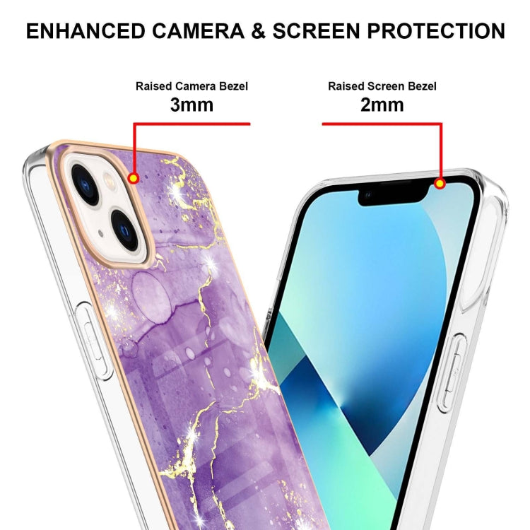 For iPhone 14 Electroplating Marble Pattern Dual-side IMD TPU Shockproof Phone Case