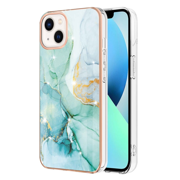 For iPhone 14 Electroplating Marble Pattern Dual-side IMD TPU Shockproof Phone Case