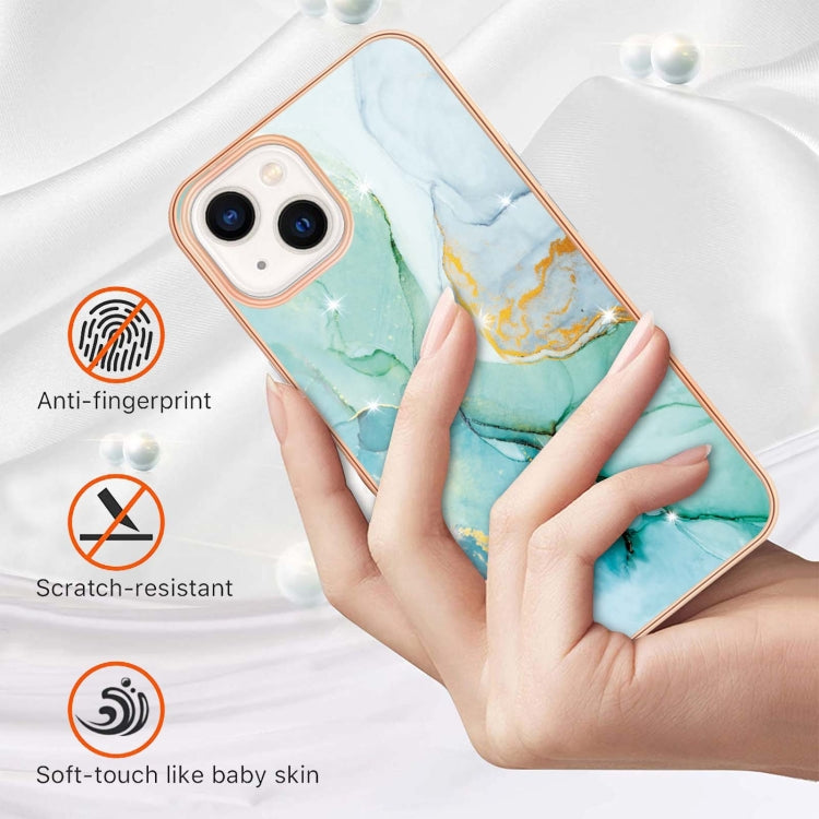 For iPhone 14 Electroplating Marble Pattern Dual-side IMD TPU Shockproof Phone Case