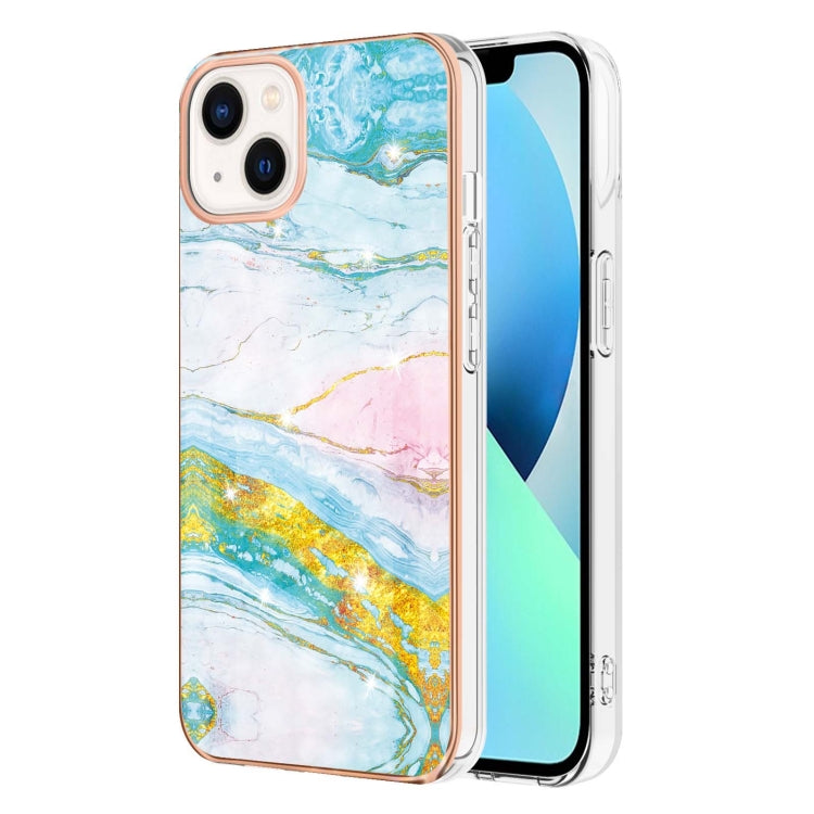 For iPhone 14 Electroplating Marble Pattern Dual-side IMD TPU Shockproof Phone Case