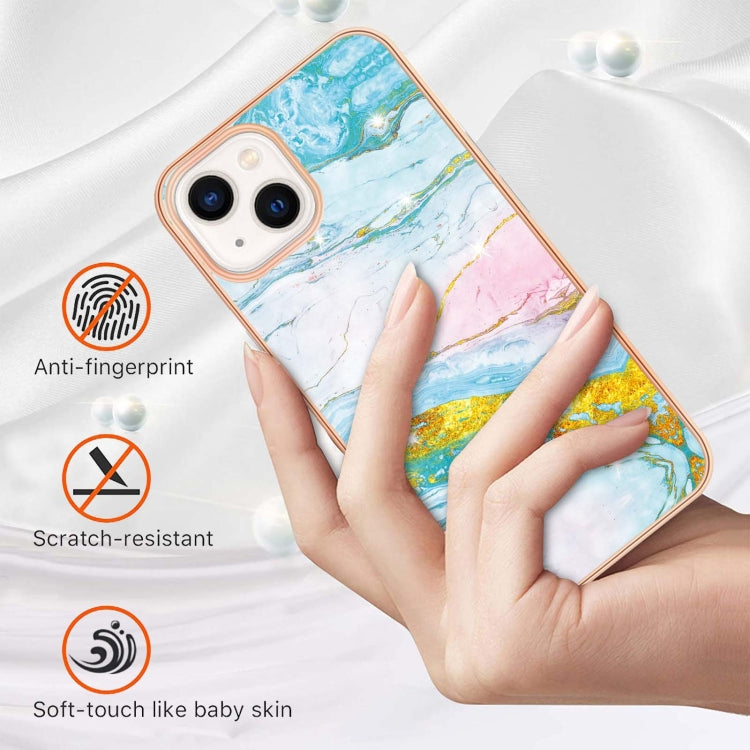 For iPhone 14 Electroplating Marble Pattern Dual-side IMD TPU Shockproof Phone Case