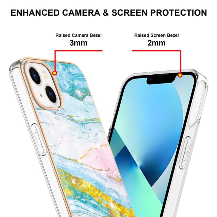 For iPhone 14 Electroplating Marble Pattern Dual-side IMD TPU Shockproof Phone Case