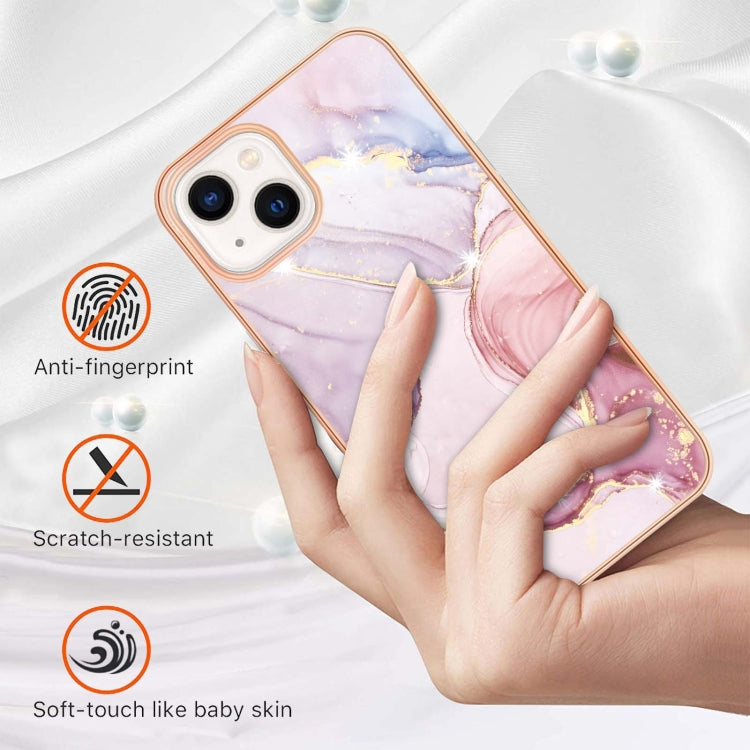 For iPhone 14 Electroplating Marble Pattern Dual-side IMD TPU Shockproof Phone Case
