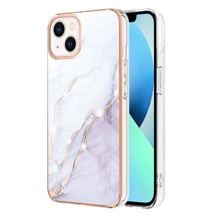 For iPhone 14 Electroplating Marble Pattern Dual-side IMD TPU Shockproof Phone Case