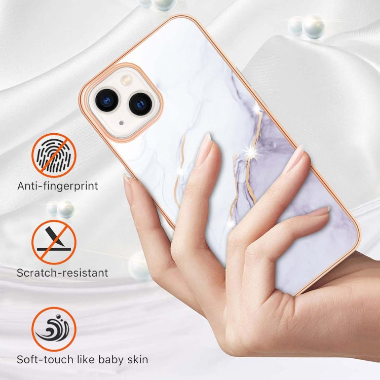 For iPhone 14 Electroplating Marble Pattern Dual-side IMD TPU Shockproof Phone Case