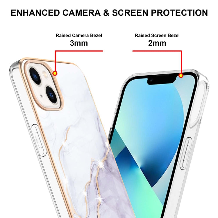 For iPhone 14 Electroplating Marble Pattern Dual-side IMD TPU Shockproof Phone Case