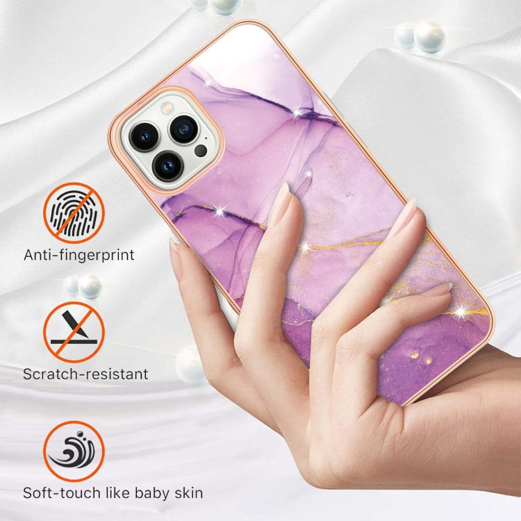 For iPhone 14 Pro Electroplating Marble Pattern Dual-side IMD TPU Shockproof Phone Case
