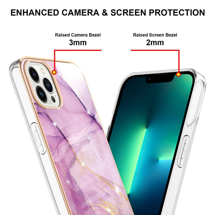 For iPhone 14 Pro Electroplating Marble Pattern Dual-side IMD TPU Shockproof Phone Case