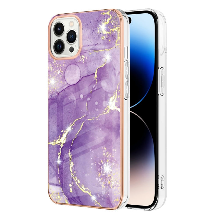 For iPhone 14 Pro Electroplating Marble Pattern Dual-side IMD TPU Shockproof Phone Case