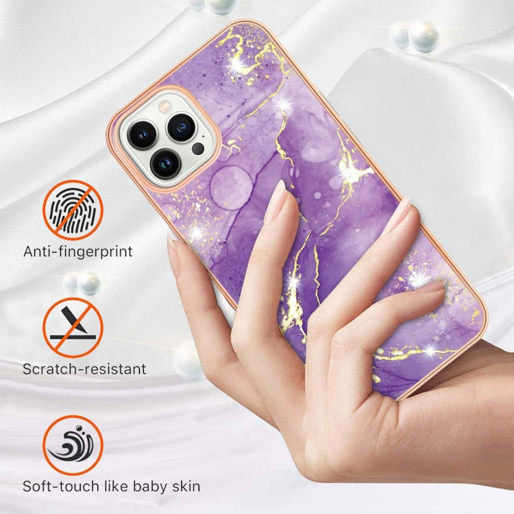 For iPhone 14 Pro Electroplating Marble Pattern Dual-side IMD TPU Shockproof Phone Case