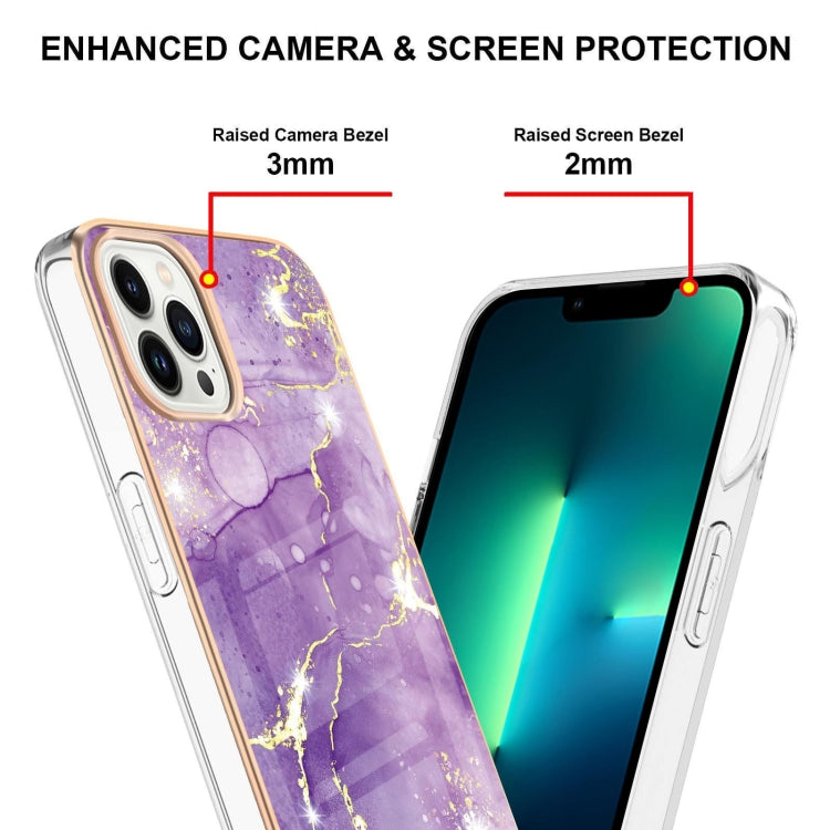 For iPhone 14 Pro Electroplating Marble Pattern Dual-side IMD TPU Shockproof Phone Case