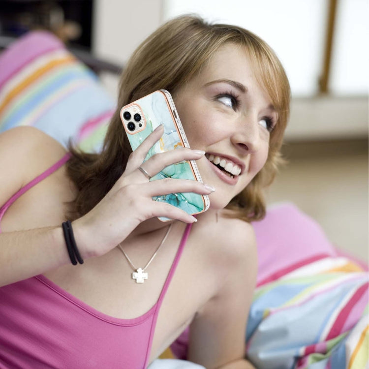 For iPhone 14 Pro Electroplating Marble Pattern Dual-side IMD TPU Shockproof Phone Case