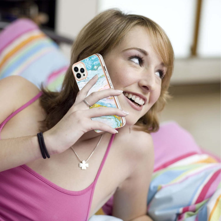 For iPhone 14 Pro Electroplating Marble Pattern Dual-side IMD TPU Shockproof Phone Case