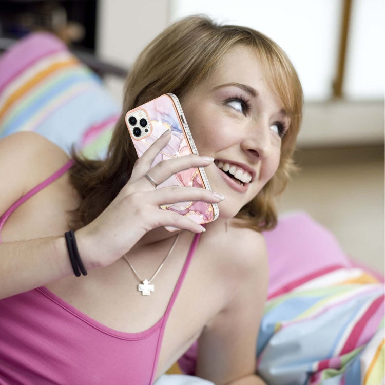 For iPhone 14 Pro Electroplating Marble Pattern Dual-side IMD TPU Shockproof Phone Case
