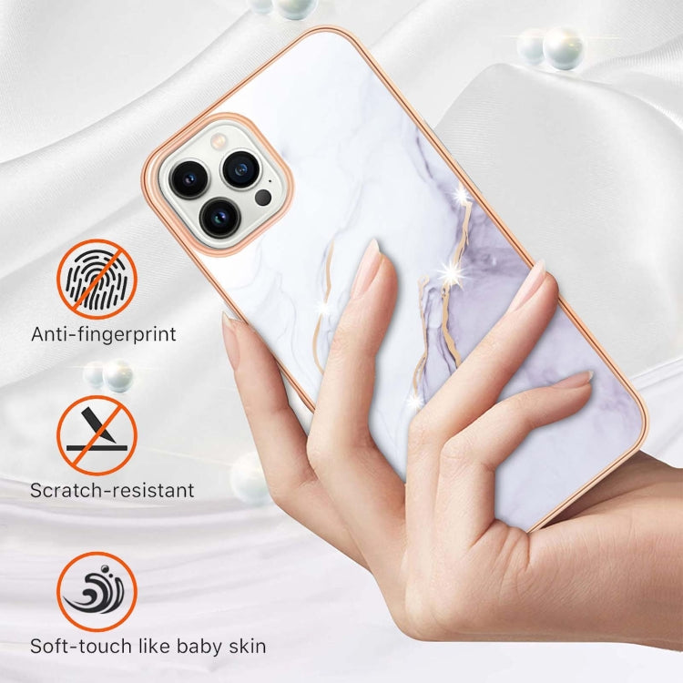 For iPhone 14 Pro Electroplating Marble Pattern Dual-side IMD TPU Shockproof Phone Case