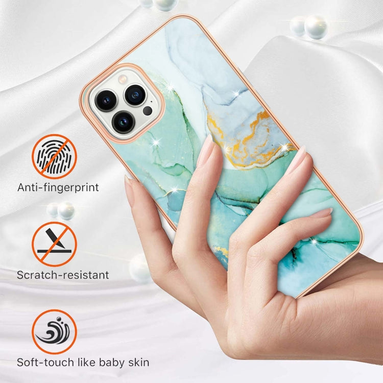 For iPhone 14 Pro Max Electroplating Marble Pattern Dual-side IMD TPU Shockproof Phone Case