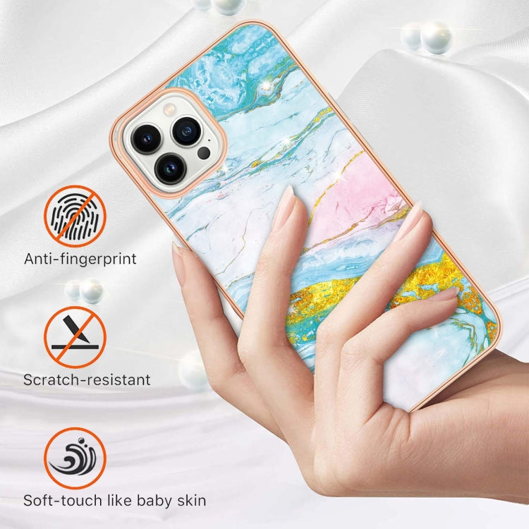 For iPhone 14 Pro Max Electroplating Marble Pattern Dual-side IMD TPU Shockproof Phone Case
