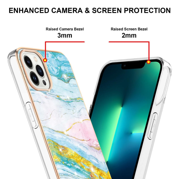 For iPhone 14 Pro Max Electroplating Marble Pattern Dual-side IMD TPU Shockproof Phone Case