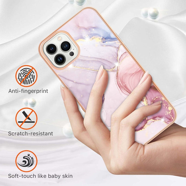 For iPhone 14 Pro Max Electroplating Marble Pattern Dual-side IMD TPU Shockproof Phone Case