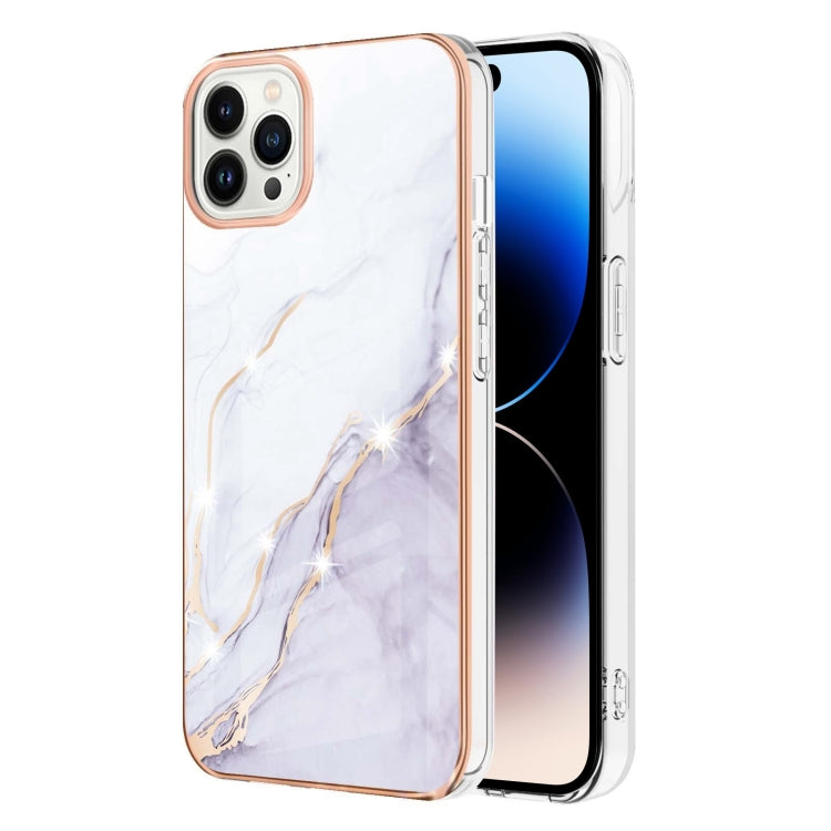 For iPhone 14 Pro Max Electroplating Marble Pattern Dual-side IMD TPU Shockproof Phone Case