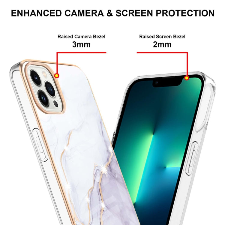 For iPhone 14 Pro Max Electroplating Marble Pattern Dual-side IMD TPU Shockproof Phone Case