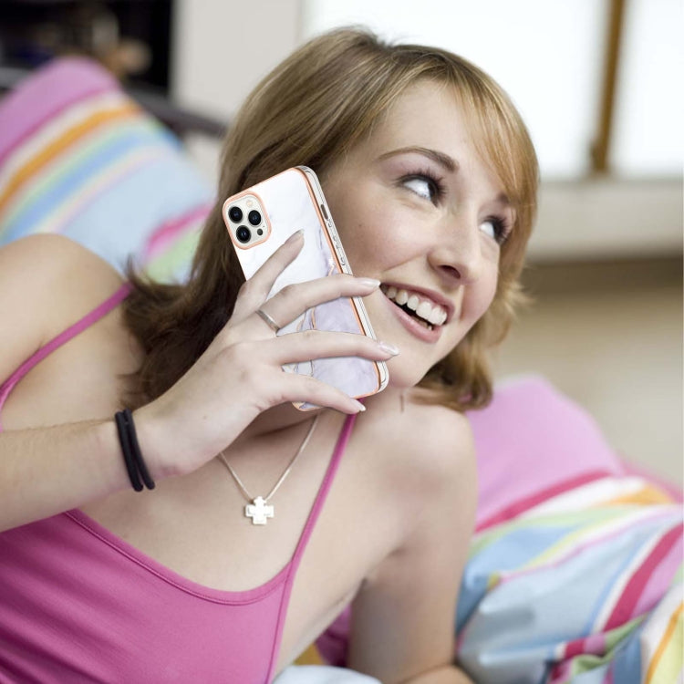 For iPhone 14 Pro Max Electroplating Marble Pattern Dual-side IMD TPU Shockproof Phone Case