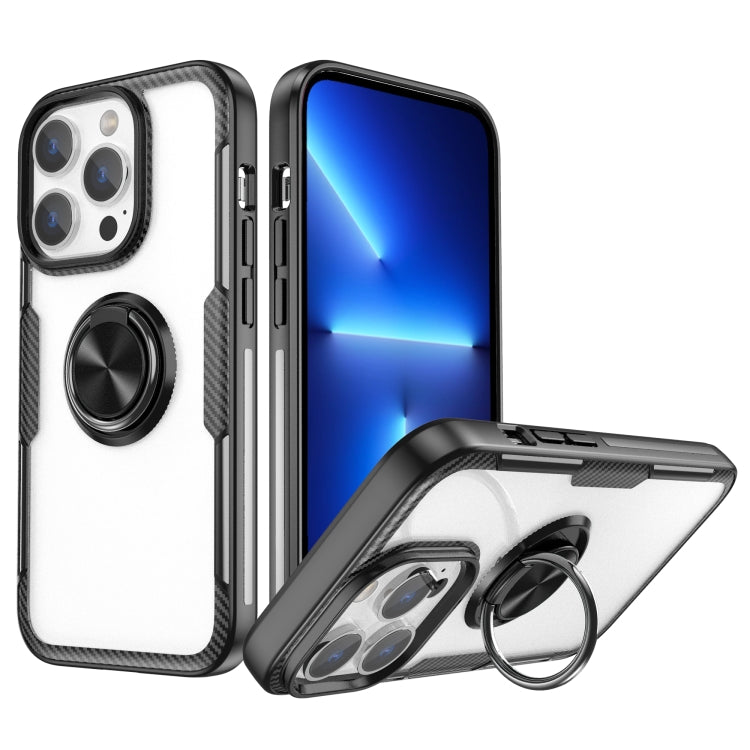 Shockproof Transparent TPU + Acrylic Protective Phone Case with Ring Holder For iPhone 14 Pro