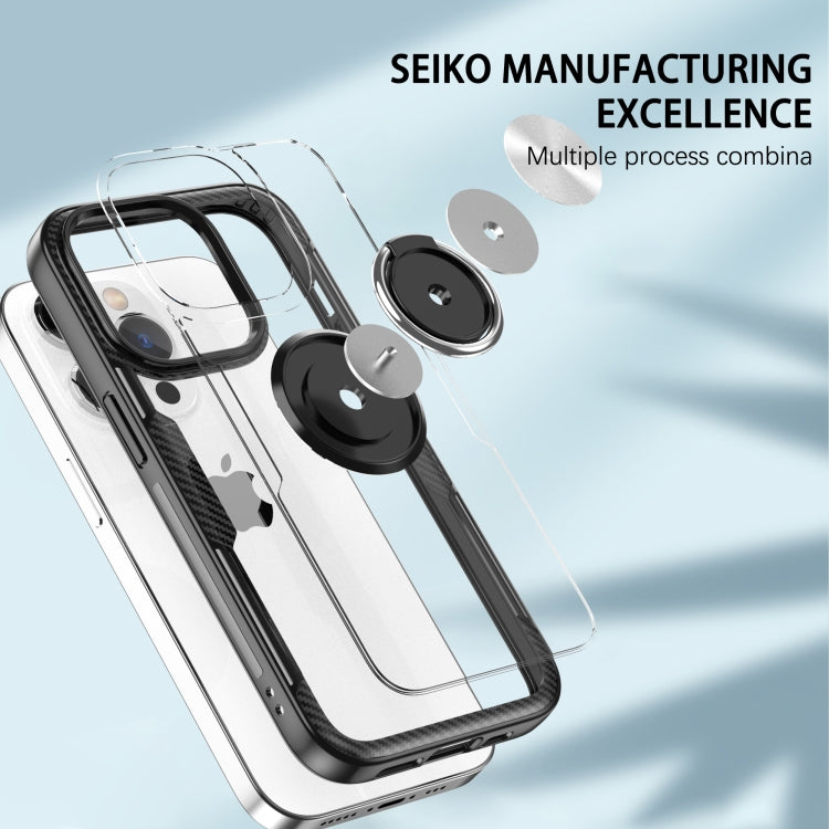 Shockproof Transparent TPU + Acrylic Protective Phone Case with Ring Holder For iPhone 14 Pro