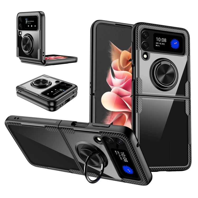 For Samsung Galaxy Z Flip3 5G Shockproof Transparent TPU + Acrylic Protective Phone Case with Ring Holder