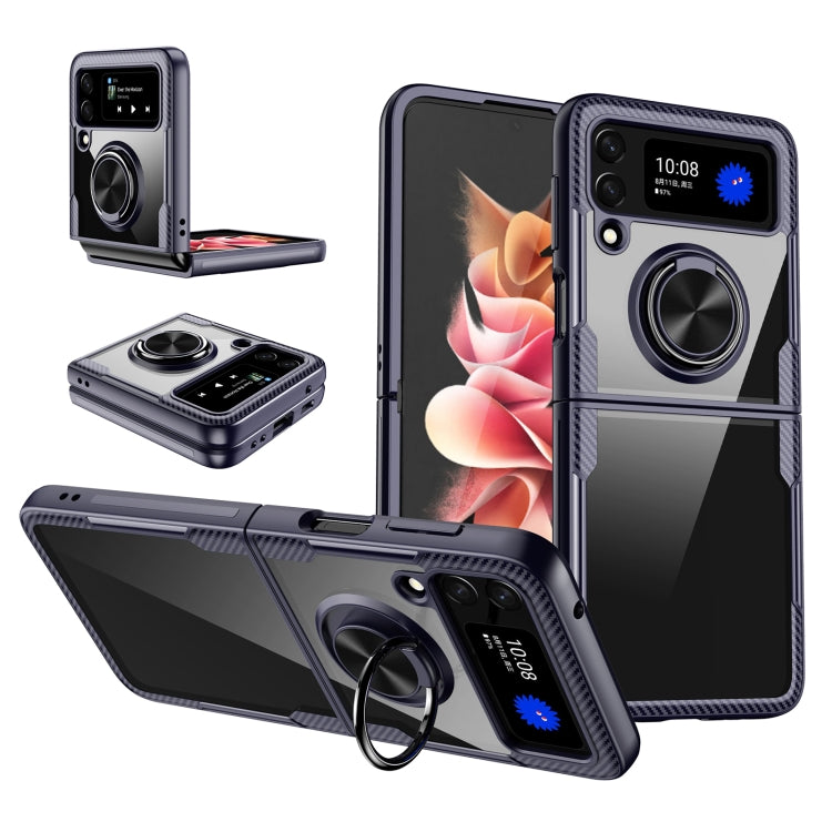 For Samsung Galaxy Z Flip3 5G Shockproof Transparent TPU + Acrylic Protective Phone Case with Ring Holder