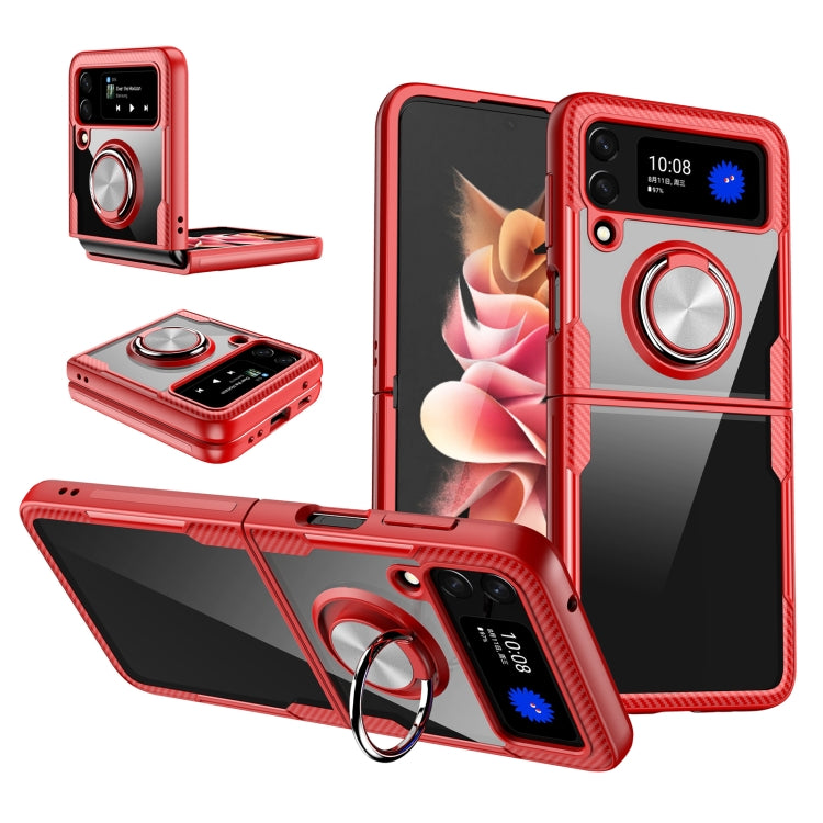 For Samsung Galaxy Z Flip3 5G Shockproof Transparent TPU + Acrylic Protective Phone Case with Ring Holder