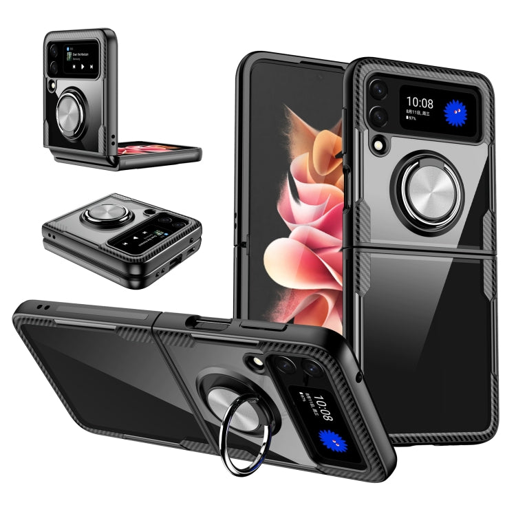For Samsung Galaxy Z Flip3 5G Shockproof Transparent TPU + Acrylic Protective Phone Case with Ring Holder