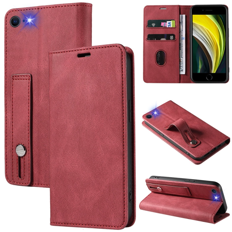 For iPhone SE 2022 / SE 2020 / 8 / 7 Wristband Magnetic Leather Phone Case