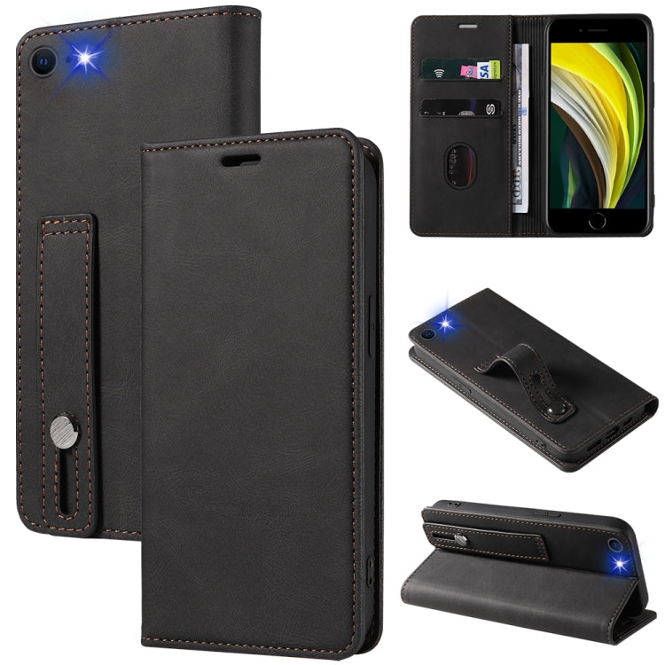 For iPhone SE 2022 / SE 2020 / 8 / 7 Wristband Magnetic Leather Phone Case