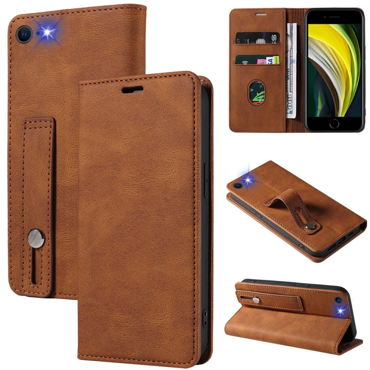 For iPhone SE 2022 / SE 2020 / 8 / 7 Wristband Magnetic Leather Phone Case
