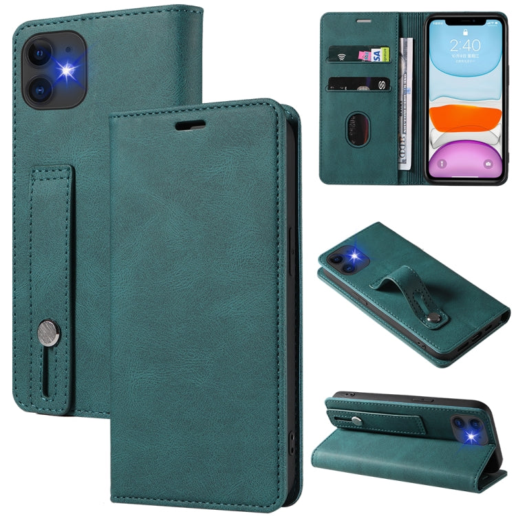 For iPhone 11 Wristband Magnetic Leather Phone Case